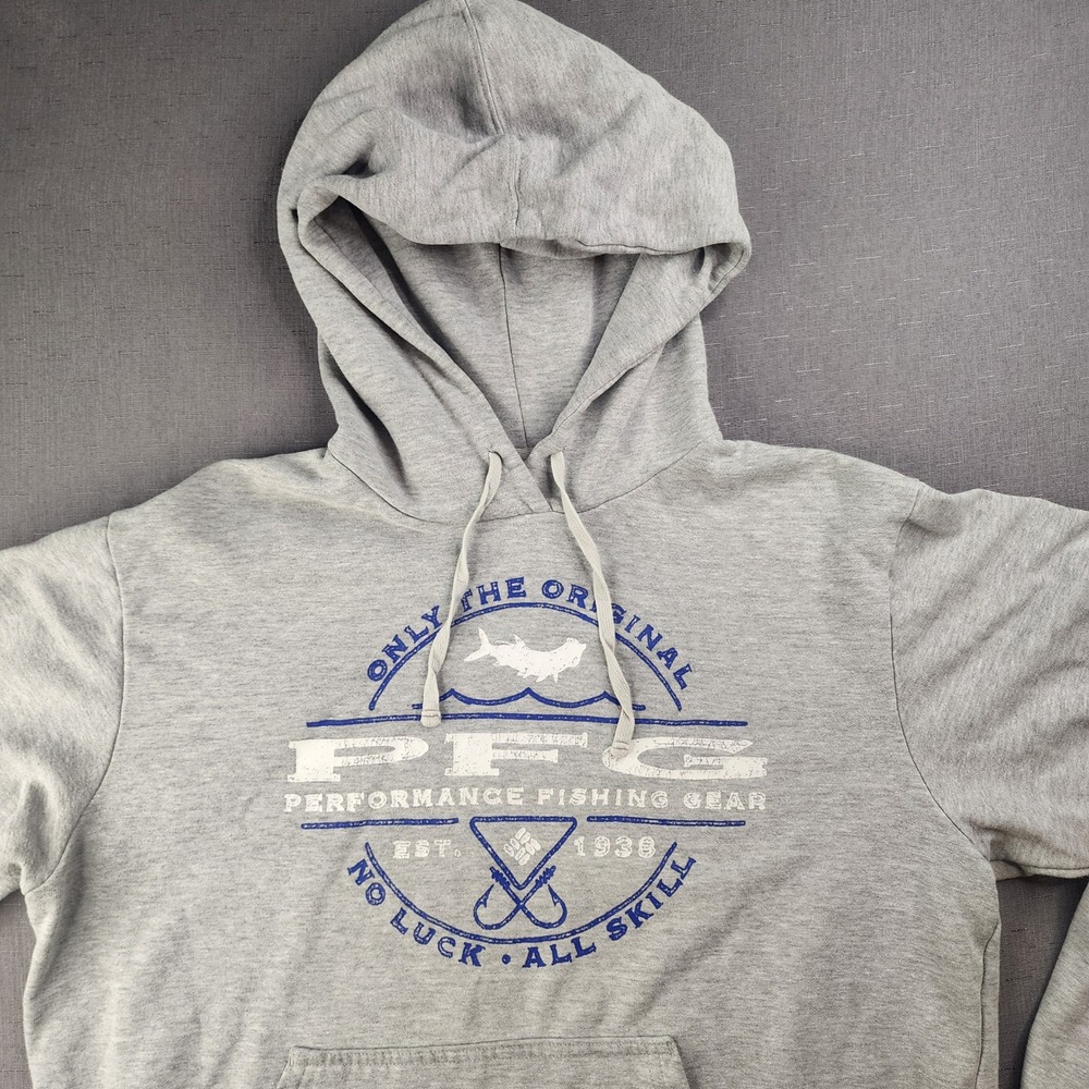 Columbia PFG Hoodie Mens Medium Grey Performance Fishing Gear Sweatshirt